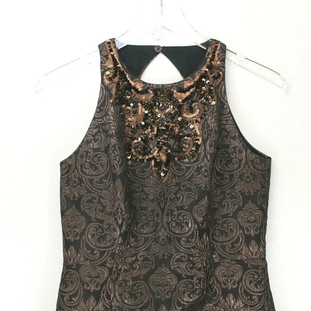 Maggy London Dress Size 4 Petite Bronze‎ Sequins Sleeveless Sheath Open Back